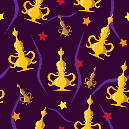 Seamless illustration from gold goblets on dark blue backgroundのイラスト素材