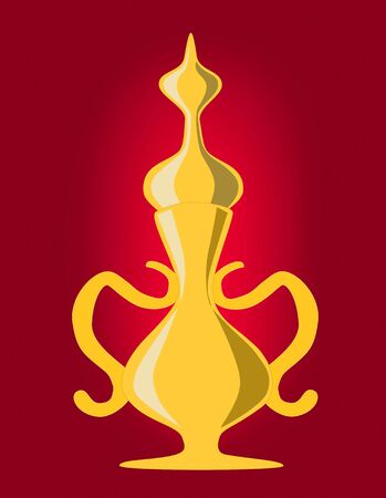Ancient gold goblet of wine drink illustration on red backgroundのイラスト素材
