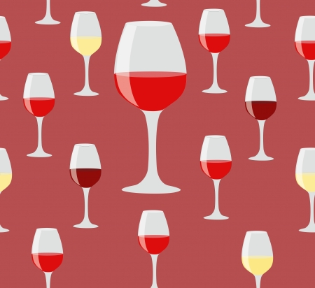 Elegant seamless of glasses of red and white wine on red backgroundのイラスト素材