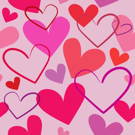 Colorful red hearts seamless illustration on pink backgroundのイラスト素材