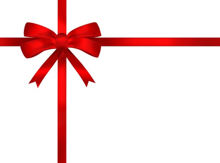 Bright red ribbon bow illustration on white background  Present style with empty spaceの写真素材