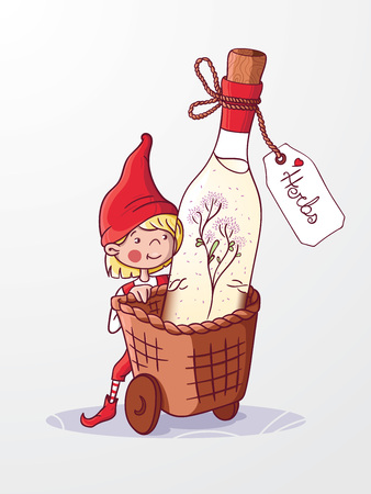 A character design about a fairy prince with a potion with herbs of loveのイラスト素材