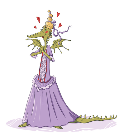 Lady dragon that is in love wearing a dressのイラスト素材