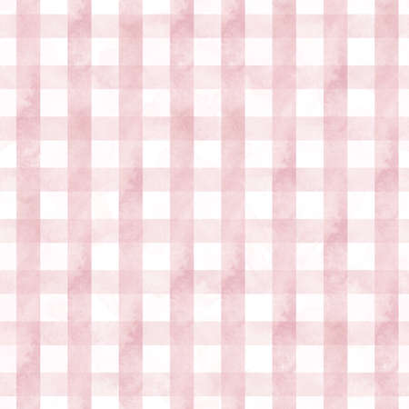Pink Gingham seamless pattern. Summer paint brush strokes. Watercolor stripes, tartan texture for spring picnic table cloth, shirts, plaid, clothes, dresses, blankets, paper.の写真素材
