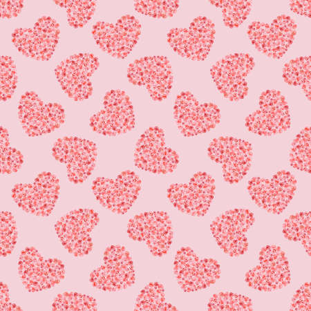 Love texture - seamless pattern with red roses hearts. Love on a pink background. Romantic...