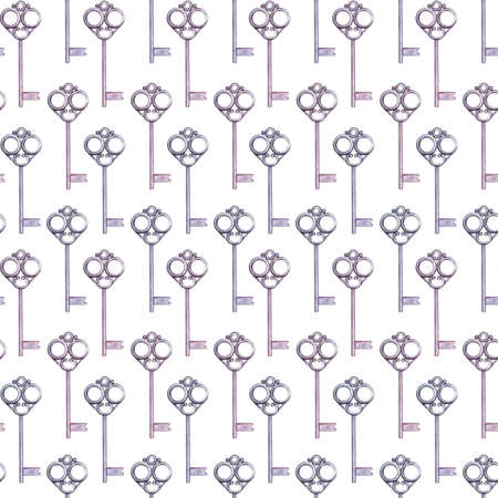 Watercolor seamless pattern with key. Hand drawn Wonderland print. For children room, Cartoon background, wallpaper design, posters, childrens fabric, prints.の写真素材