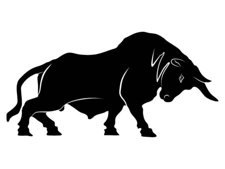 The silhouette of a bull is ready to attack the stock market uptrend on a transparent background vectorのイラスト素材