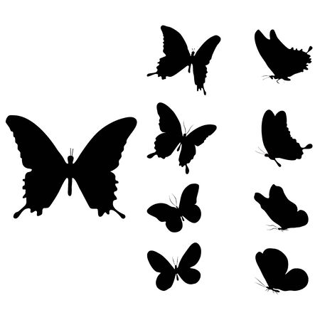 Butterfly silhouette set, design on transpant background Vectorのイラスト素材