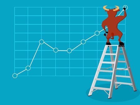 Bull adjusted the graph on the wall,Is an up market stock , Business growth chart  vectorのイラスト素材