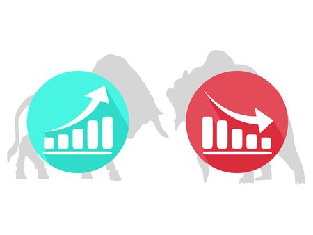 Stock market bull and bear with arrows Financial and business concepts on white background vectorのイラスト素材