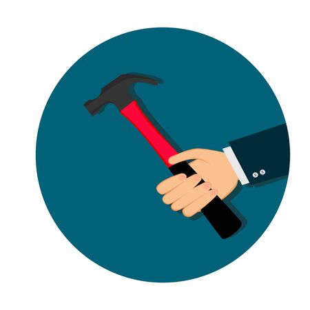 Hammer And Hand Icon Isolation Worker Use Hammer  Illustrationのイラスト素材