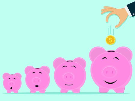 Coin falling on a piggy bank icon Savings and investments are the wealth of growthのイラスト素材