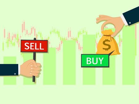 buy and sell over the Stock market chart,Stock market exchange data business trading conceptのイラスト素材