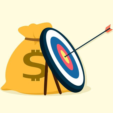 Set goals with arrows and money bags,success and business concepts.Winning target marketingのイラスト素材