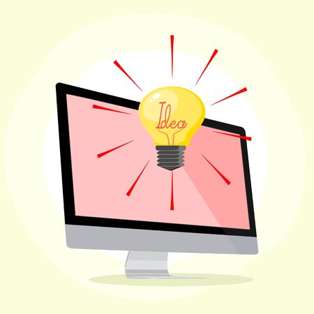 Vector Computer and light bulbs Ideas for creating ideasのイラスト素材