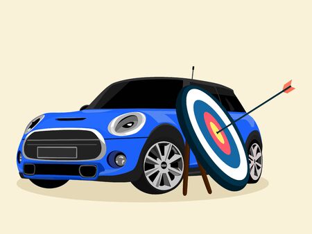 vector Target and car The concept of saving for cars and investing money to meet targetsのイラスト素材
