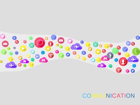 Social media icons and information flows.digital concepts and mobile communication vectorのイラスト素材