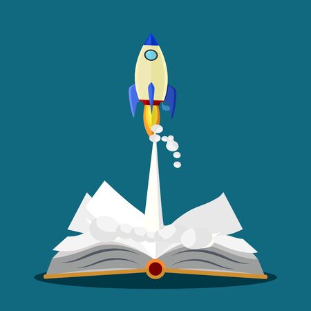 Open the book and rocket.the concept of education and search for knowledge create initiative.start up epsのイラスト素材