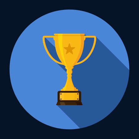 Trophy Cup Flat Icon with star and Long Shadow. on cyan background. vector illustration epsのイラスト素材