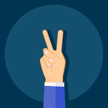 hand showing victory gesture. Fingers lifted up showing number two.のイラスト素材