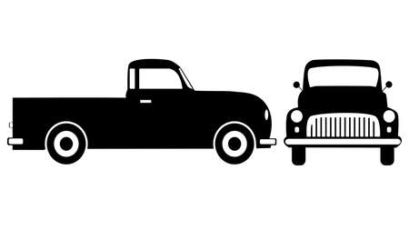 silhouette Retro car on white background. pickup truck view from side and front. vectorのイラスト素材