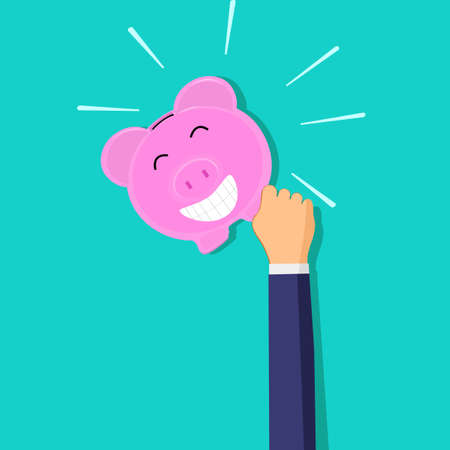 People hold a piggy bank. Money saving ideas. illustration vector epsのイラスト素材