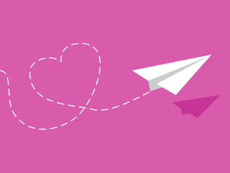 Origami paper airplane. Heart in the sky. Love card. Vector illustration epsのイラスト素材