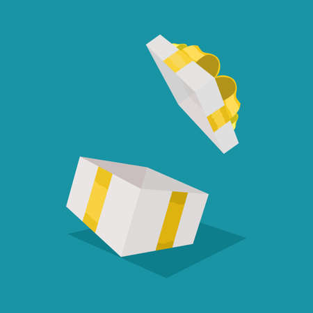 Open the white gift box with golden ribbon. A surprise inside gift box. Vector illustration epsのイラスト素材