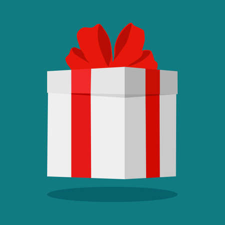 white gift box with red color and red ribbon isolated on background. Happy birthday. Christmas. New Year. vectorのイラスト素材