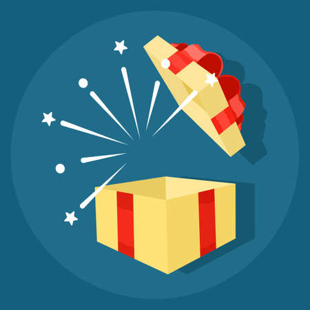 Open the golden gift box. Surprise gift box. an extraordinary experience. A special celebration. Birthday party. vectorのイラスト素材