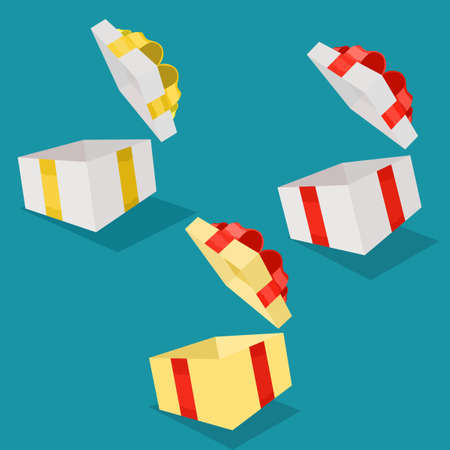 Open three empty gift boxes. Surprise gift box An unusual experience. A special celebration. Birthday party. vectorのイラスト素材