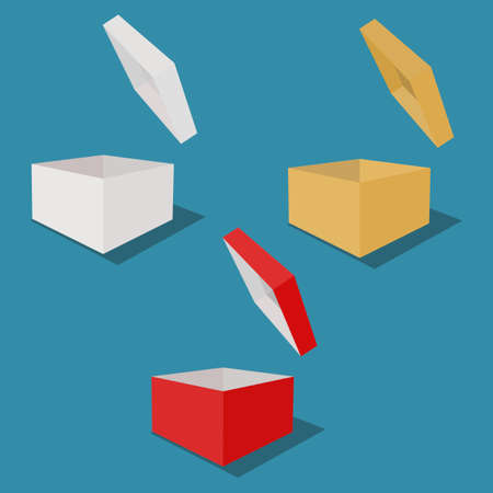 Open three empty boxes. Surprising gift box. An unusual experience. A special celebration. Birthday...