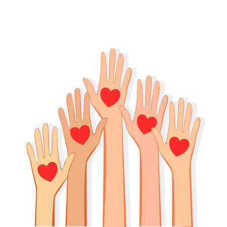 hands up with heart love. heart care. Volunteer vector concept raising hands.vectorのイラスト素材