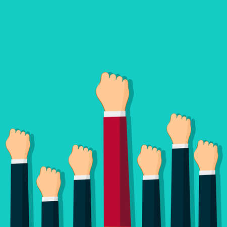 People raise their hands. Leadership fights. The concept of fighting for rights. Revolution or protest. vectorのイラスト素材