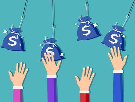 Hook and purse. The concept of using money is the victim. Vector illustration epsのイラスト素材