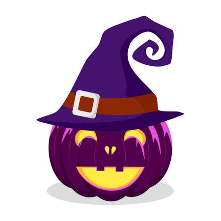 Halloween pumpkin with witches hat isolated on white background. vectorのイラスト素材