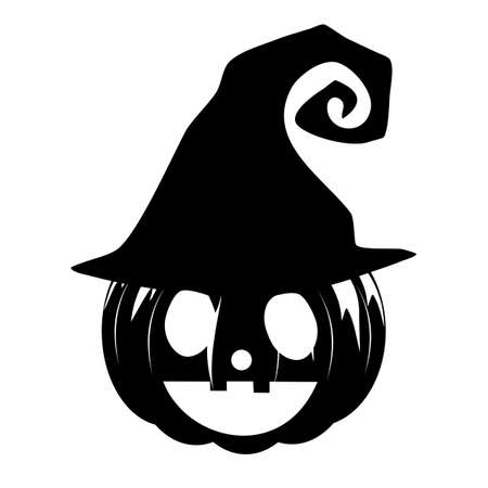 silhouette of Halloween pumpkin with witches hat isolated on white background vectorのイラスト素材