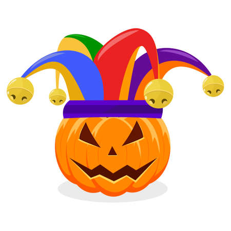 halloween pumpkin and jester hat. isolated on white background. vectorのイラスト素材