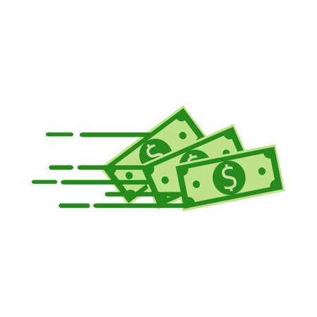 Money icon. Banknote Dollar bill flying from sender to receiver.finance concepts. epsのイラスト素材