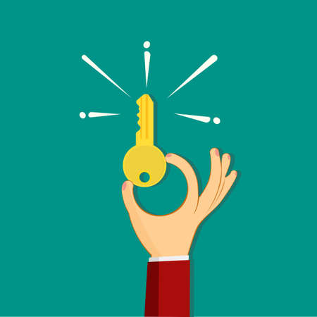 Hand holding a golden key Defense and puzzle solving. vector illustration epsのイラスト素材