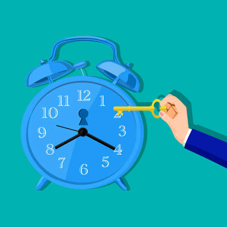 People use the key to unlock the watch. The idea of ââsolving the secret or riddle of time vectorのイラスト素材
