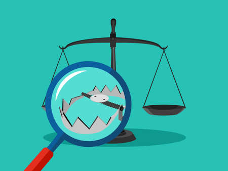 Magnifying glass and scales. Traps Justice or law concept vectorのイラスト素材