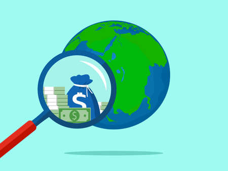 Magnifying glass and the world. The concept of world resources is an asset or of great value vectorのイラスト素材
