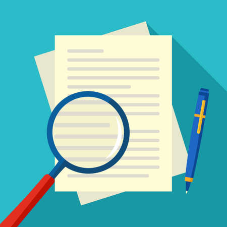 Business documents and magnifying glass. Business document analysis and review vectorのイラスト素材