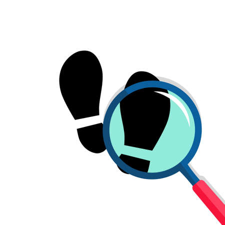 The magnifying glass detective is following in the black footsteps. Vector illustration epsのイラスト素材