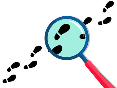 The magnifying glass detective is following in the black footsteps. Vector illustration epsのイラスト素材