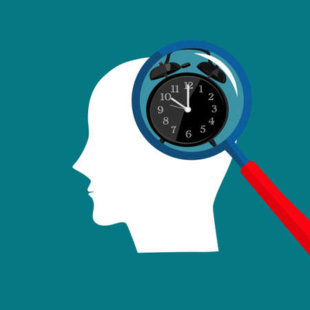Circadian rhythm concept. Daily human body inner regulation schedule. Abstract head with a clock vectorのイラスト素材