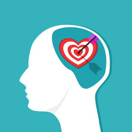 The goal of the heart in the human head. The brain thinks about the goals of the heart vectorのイラスト素材