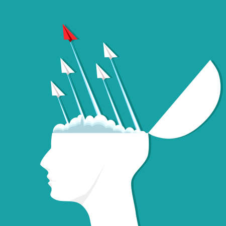 A paper plane came out of the head. Idea of ââleadership. vector epsのイラスト素材