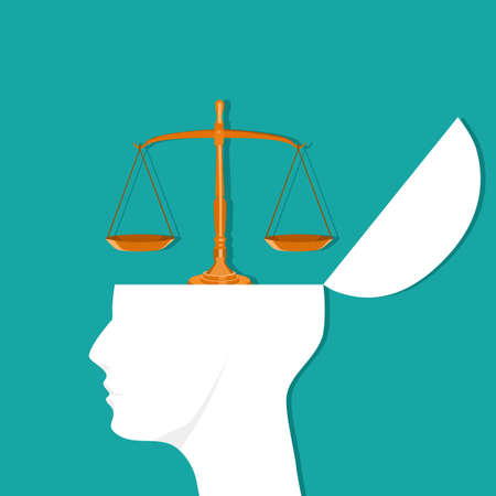 The scales are on the head. Concept of equality Vector illustrationのイラスト素材